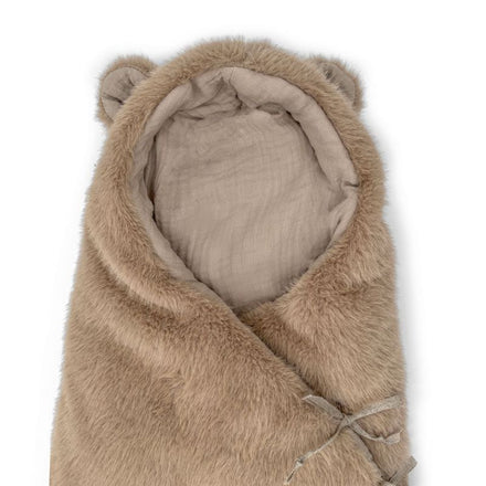 Babyshower Reiswiegzak Soft Teddy Plushy Beige, tweede aanzicht op witte achtergrond