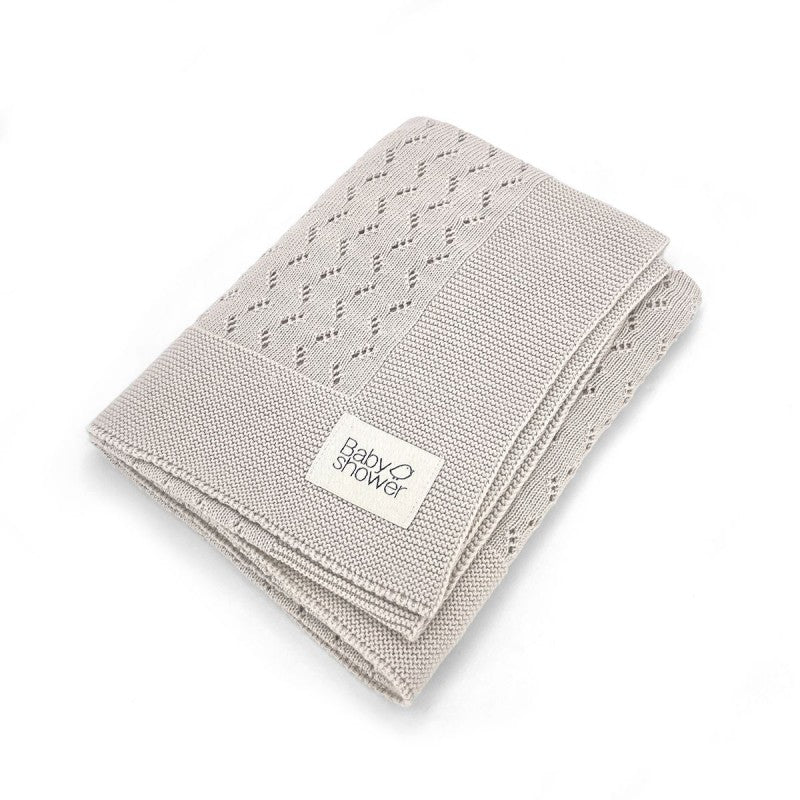 Babyshower Wiegdeken Tricot Classic Beige, detail van het gebreide patroon