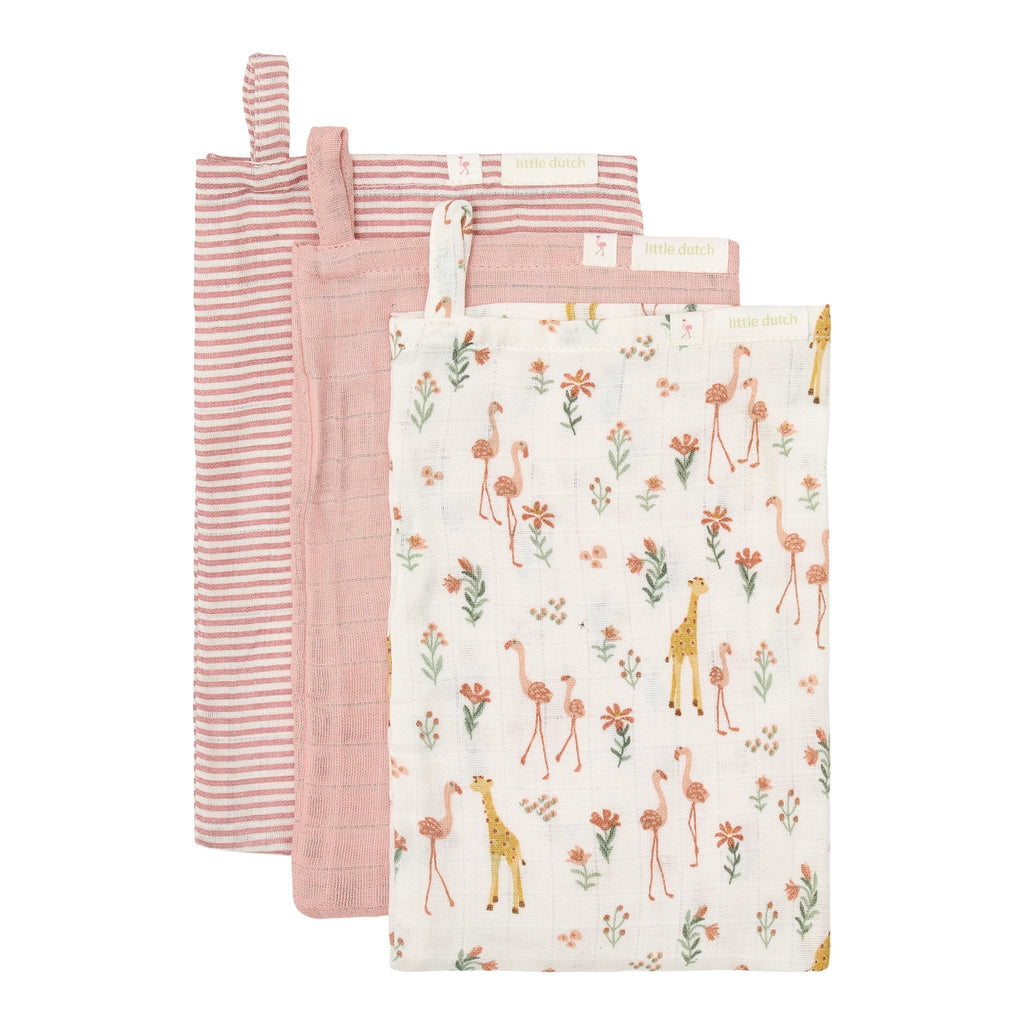 Little Dutch Washandjes Set Blooming Safari, Roze