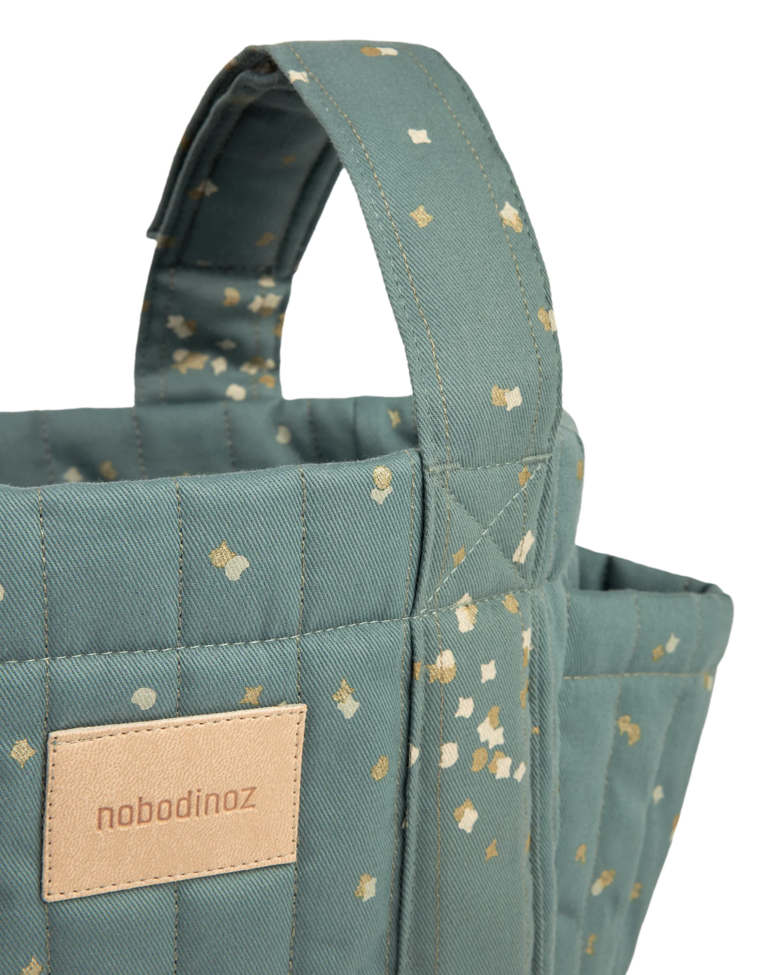 * Nobodinoz Buggy Organizer Stroller Bag | Gold Confetti / Magic Green