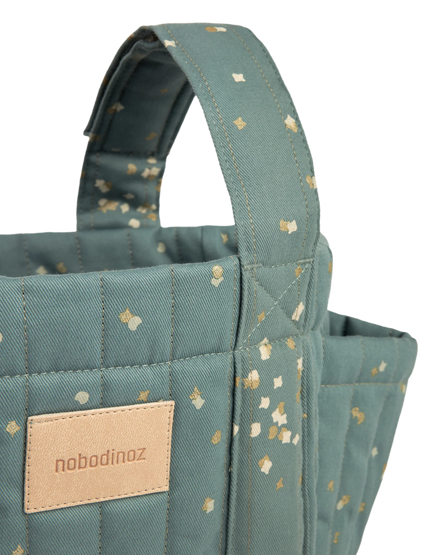 * Nobodinoz Buggy Organizer Stroller Bag | Gold Confetti / Magic Green