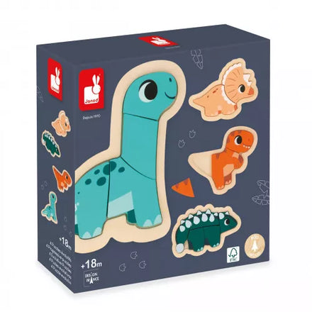 Janod Houten Inlegpuzzel 4 Stuks | Dino