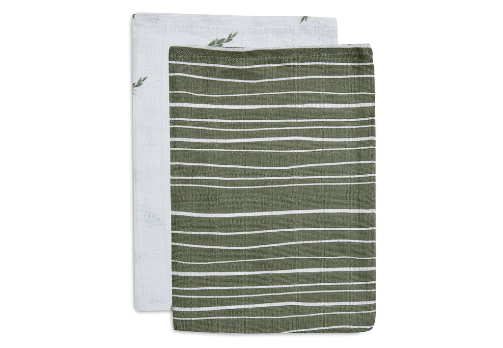 ZZZ Jollein Set 2 Hydrofiele Washandjes | Stripe & Olive Leaf Green