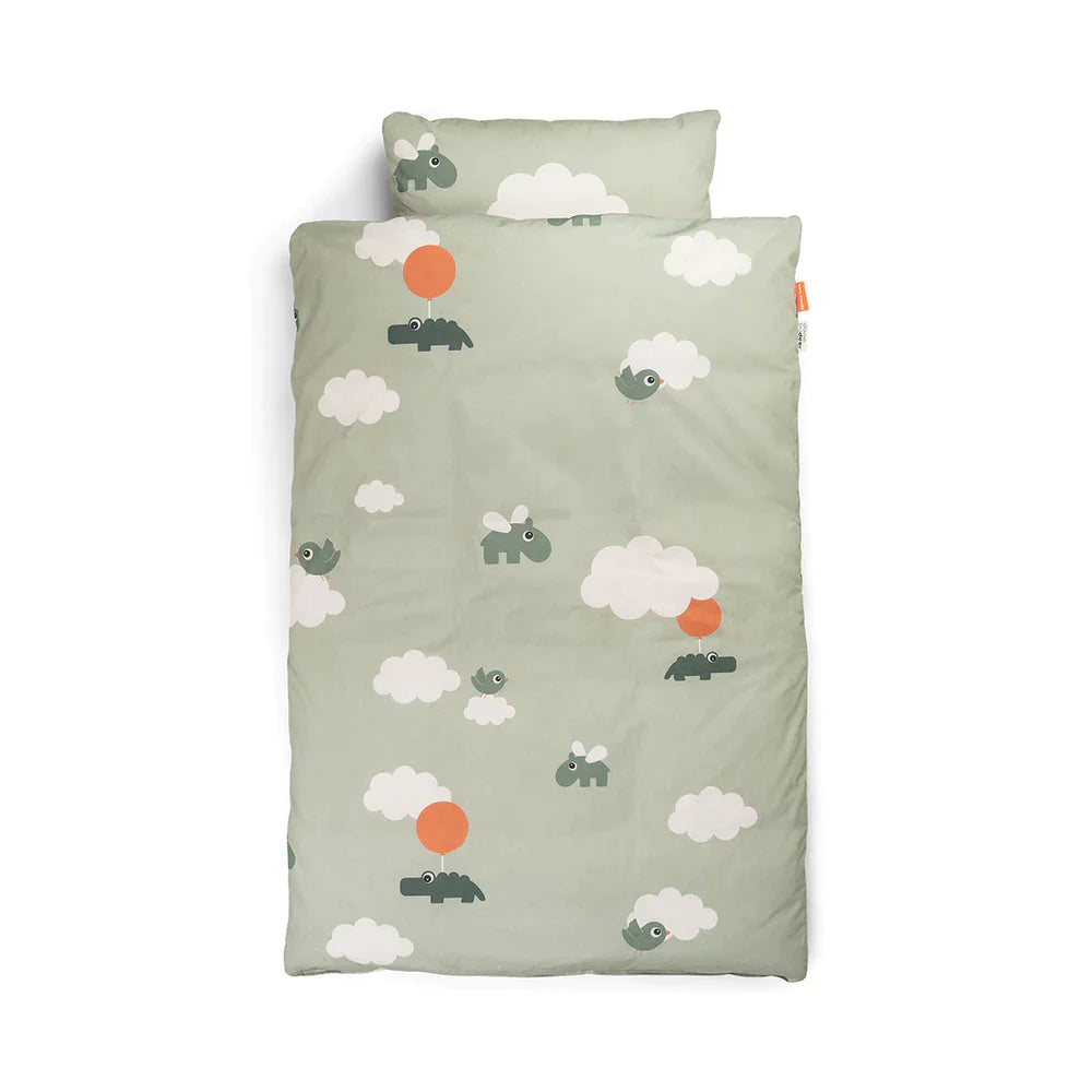 Done By Deer Bedset 100x140cm | Happy Clouds Green