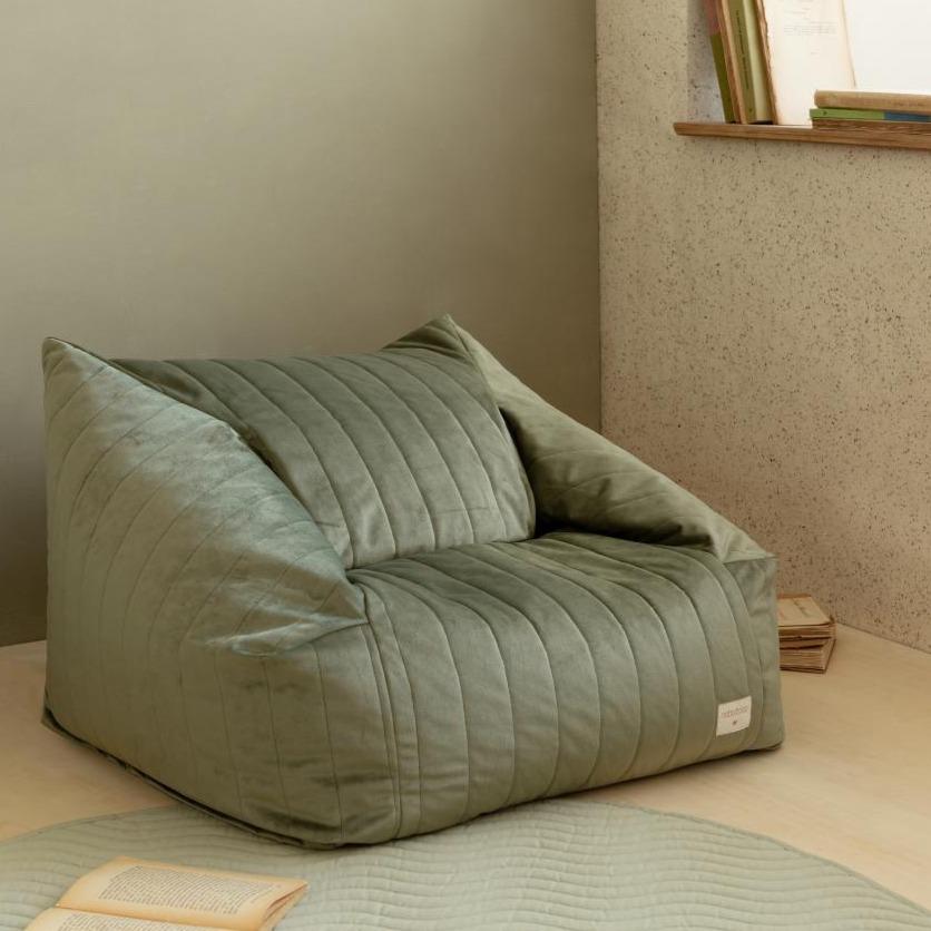 zzz Nobodinoz Chelsea Velvet Beanbag | Olive Green