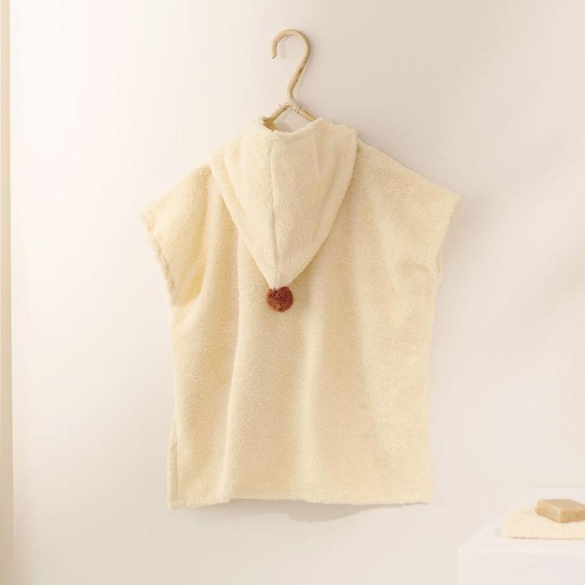 *  Nobodinoz So Cute Poncho met pompon organisch katoen - Vanilla