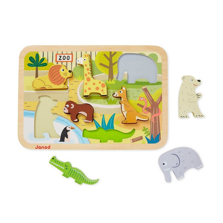 Janod houten inlegpuzzel zoo - DE GELE FLAMINGO - 1