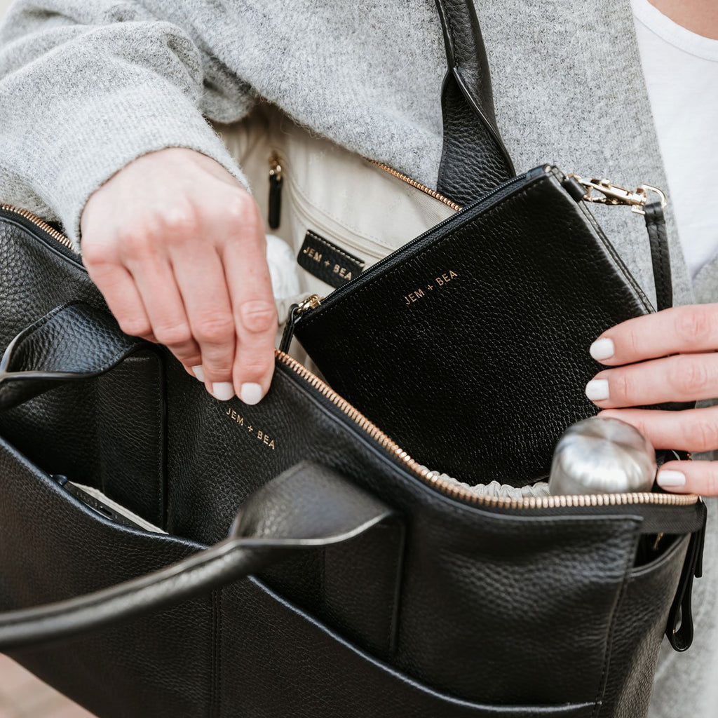 Jem + Bea Jemima Luiertas | Black Leather (Gold)