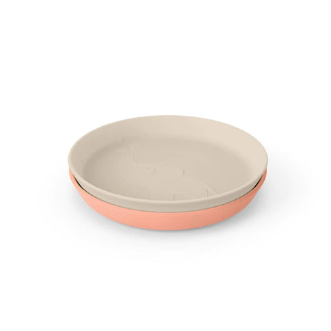 Done By Deer Silicone Kiddish Plate 2-Pack | Elphee Sand/ Coral