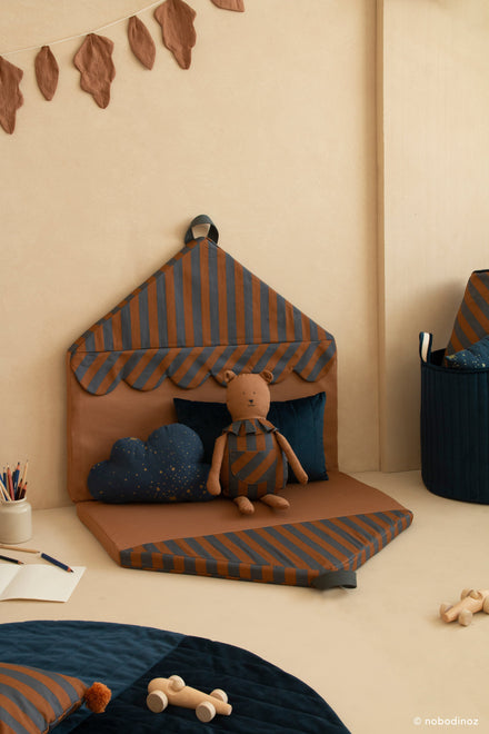 * Nobodinoz Majestic Eco Speelmatras Opvouwbaar | Blue Brown Stripes