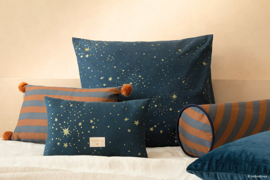 *  Nobodinoz Majestic Rechthoekig Kussen 46x27cm | Blue Brown Stripes