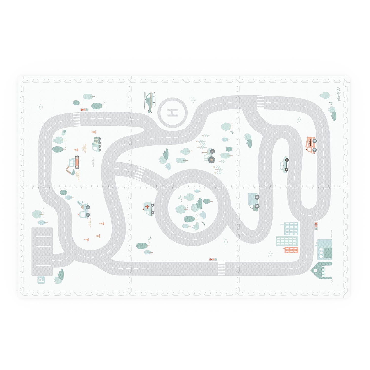 Play And Go EEVAA 2-In-1 Speeltapijt Puzzelmat & Opbergbox | Road