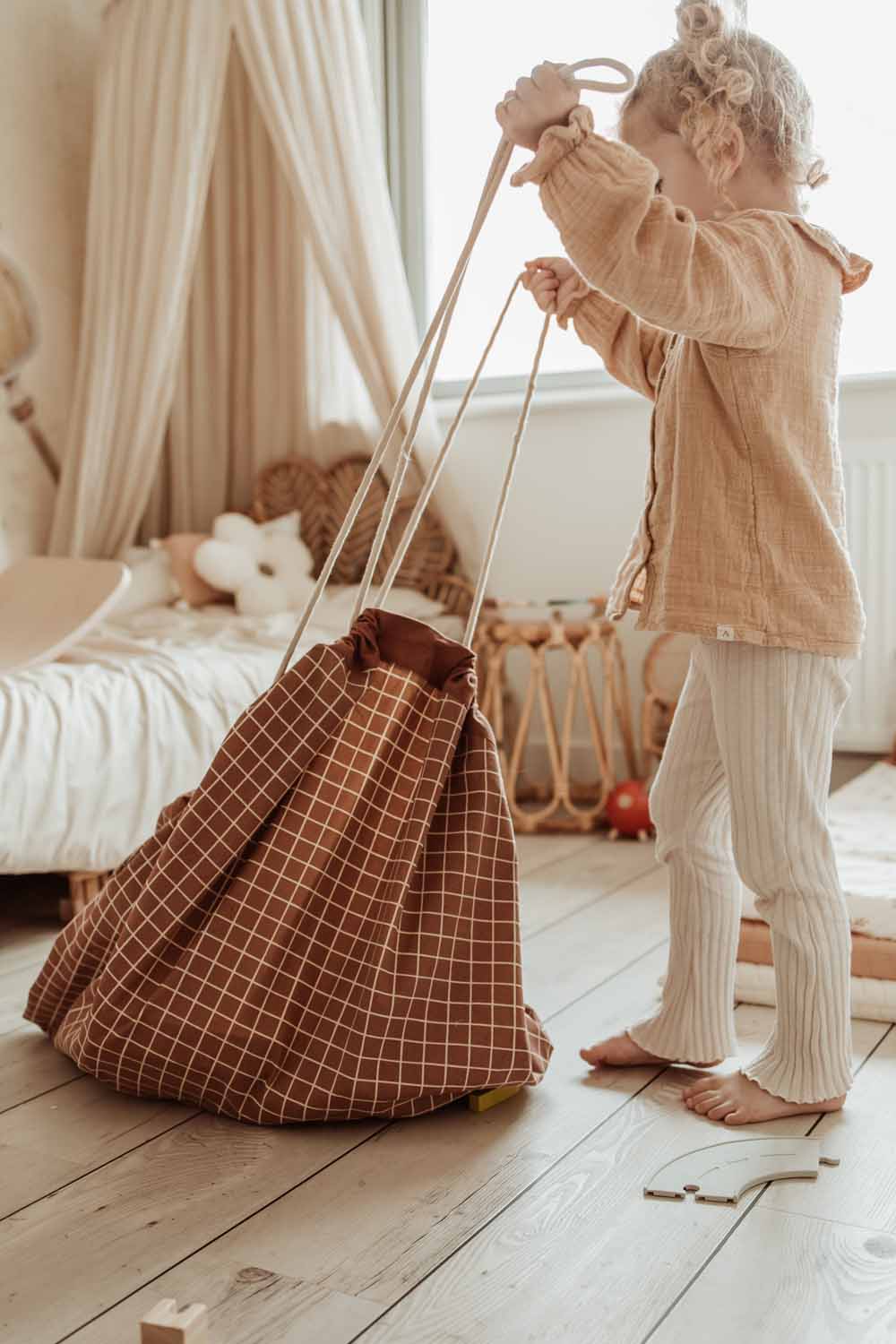 Play and go Opbergzak Organic | speelmat Grid Brown