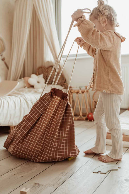 Play and go Opbergzak Organic | speelmat Grid Brown