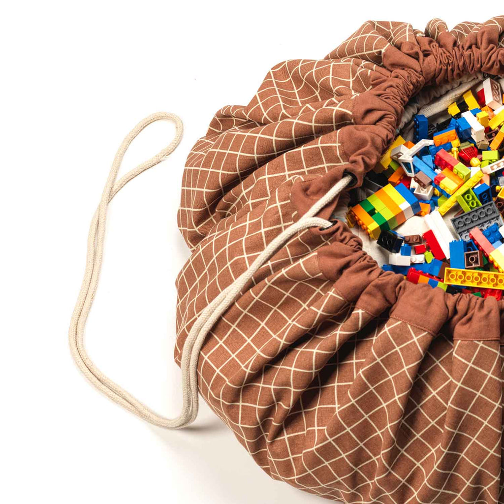 Play and go Opbergzak Organic | speelmat Grid Brown