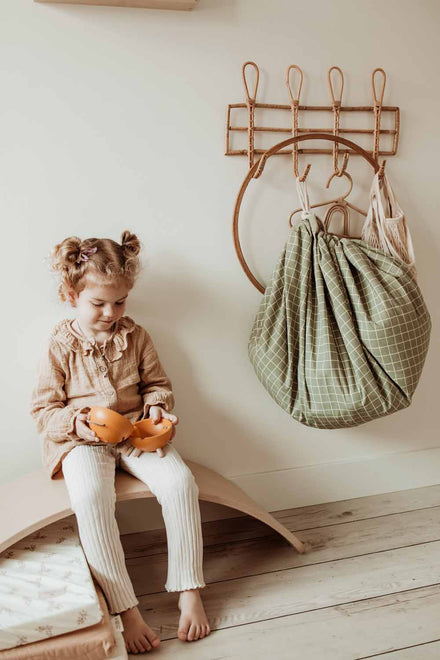 Play and go Opbergzak Organic | speelmat Grid Green