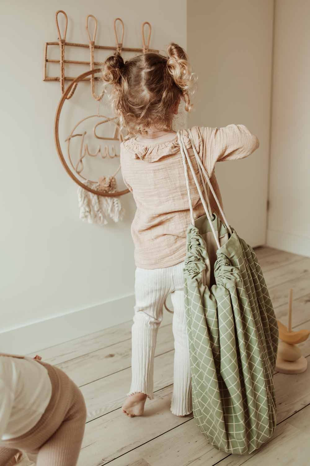 Play and go Opbergzak Organic | speelmat Grid Green