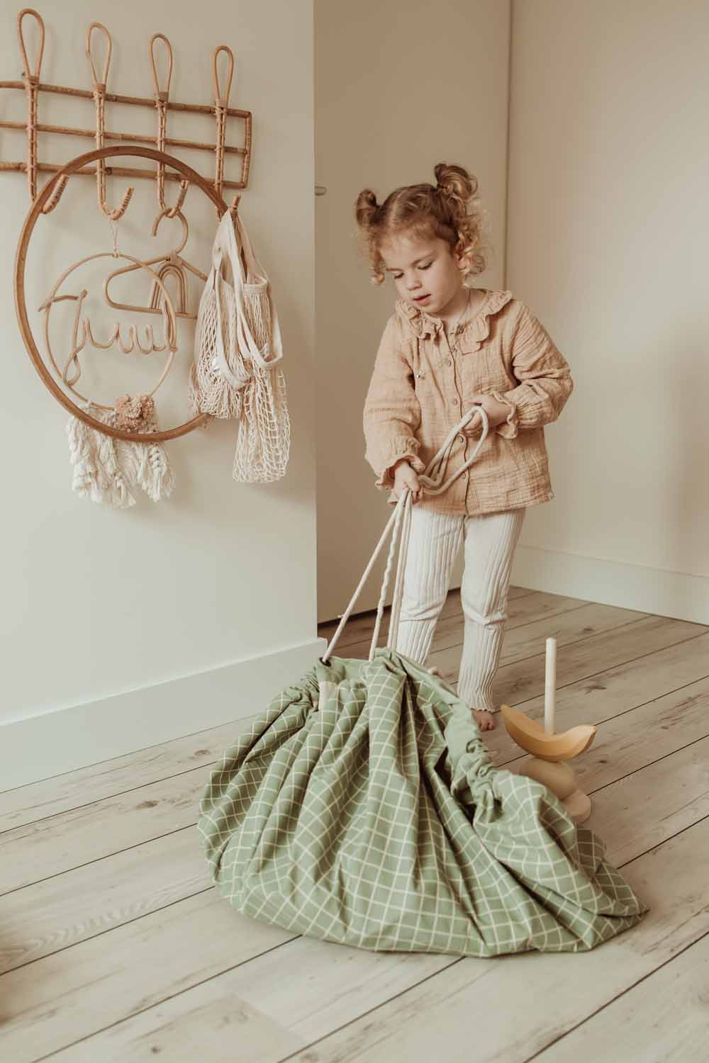Play and go Opbergzak Organic | speelmat Grid Green