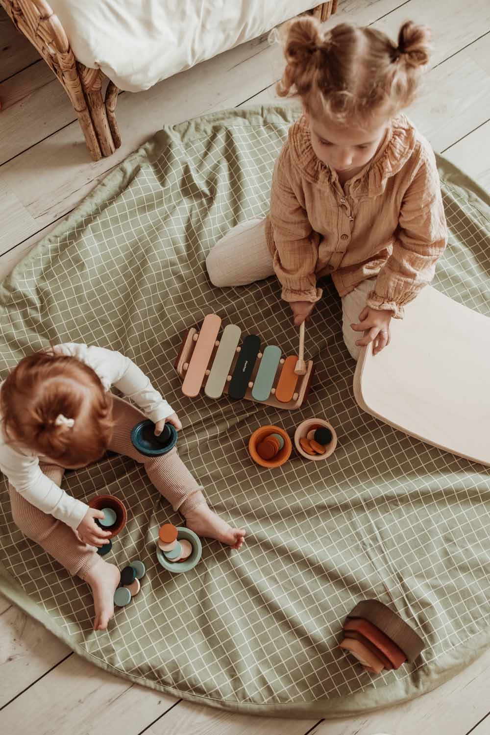 Play and go Opbergzak Organic | speelmat Grid Green