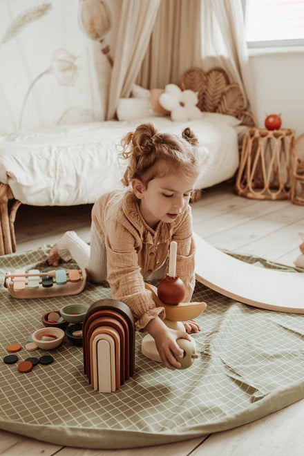 Play and go Opbergzak Organic | speelmat Grid Green