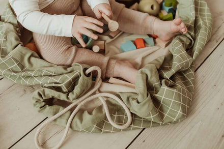Play and go Opbergzak Organic | speelmat Grid Green