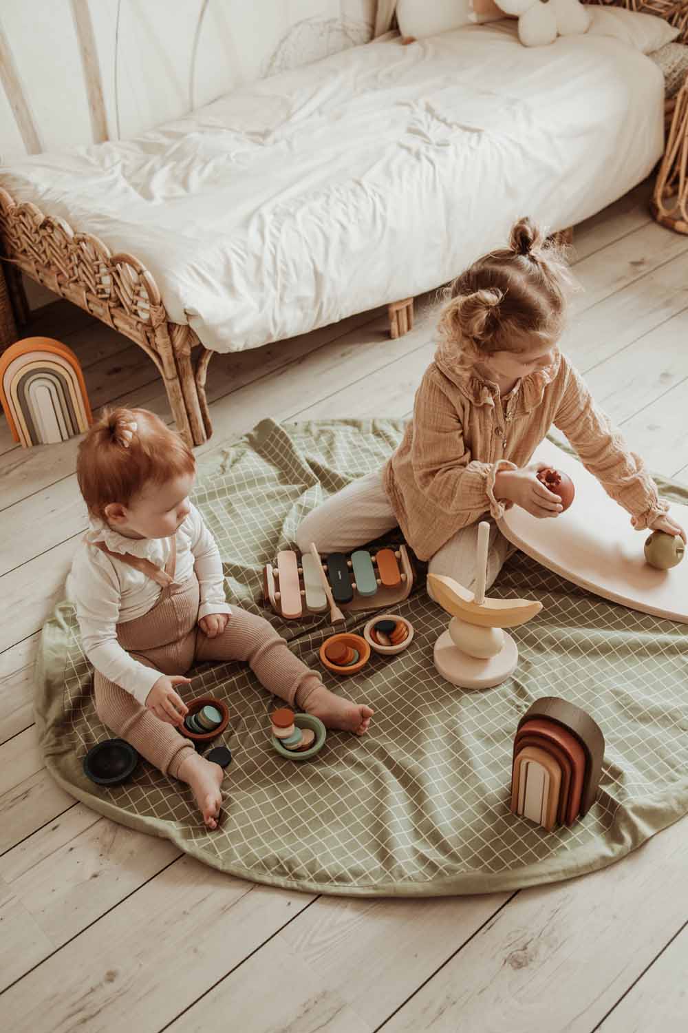 Play and go Opbergzak Organic | speelmat Grid Green