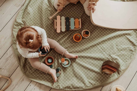 Play and go Opbergzak Organic | speelmat Grid Green