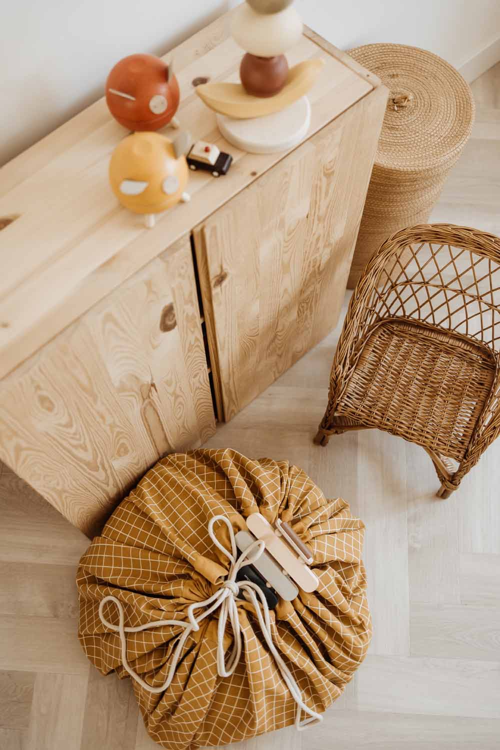 Play and go Opbergzak Organic | speelmat Grid Mustard