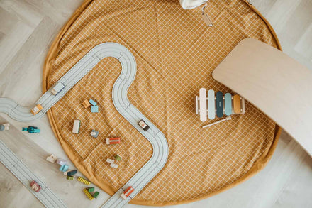 Play and go Opbergzak Organic | speelmat Grid Mustard