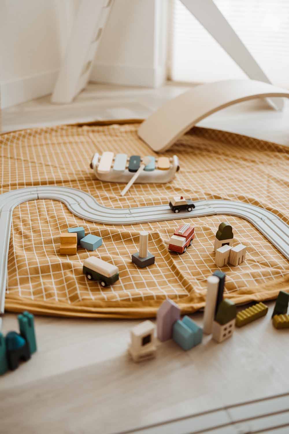 Play and go Opbergzak Organic | speelmat Grid Mustard