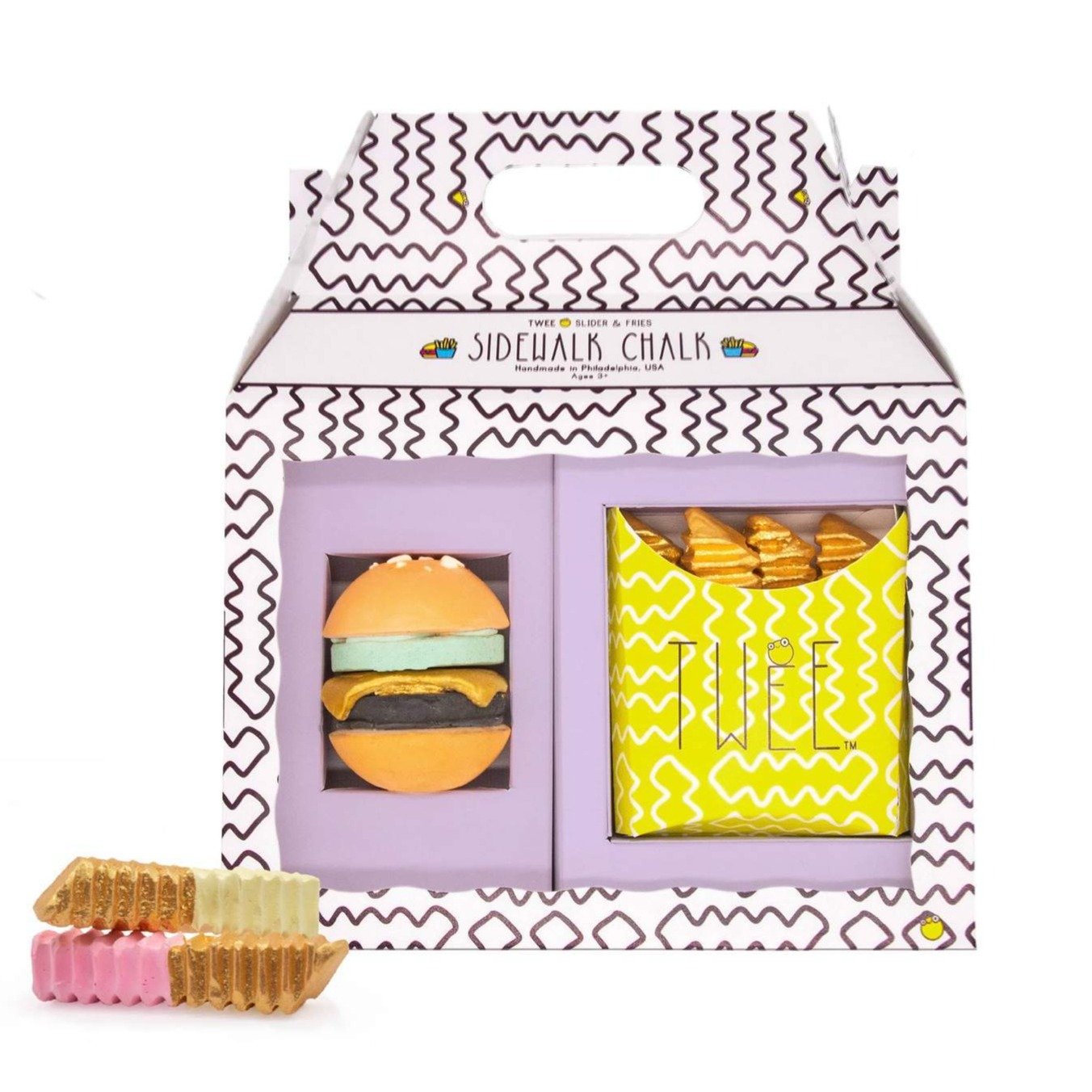 * Twee Stoepkrijt | Hamburger met frietjes