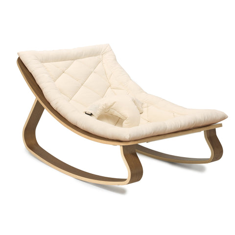 Charlie Crane LEVO Baby Rocker In Walnut - With Organic White Cushion
