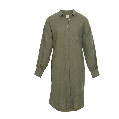 Nanami Polo Dress Mouseline Longsleeve S/M | Army *