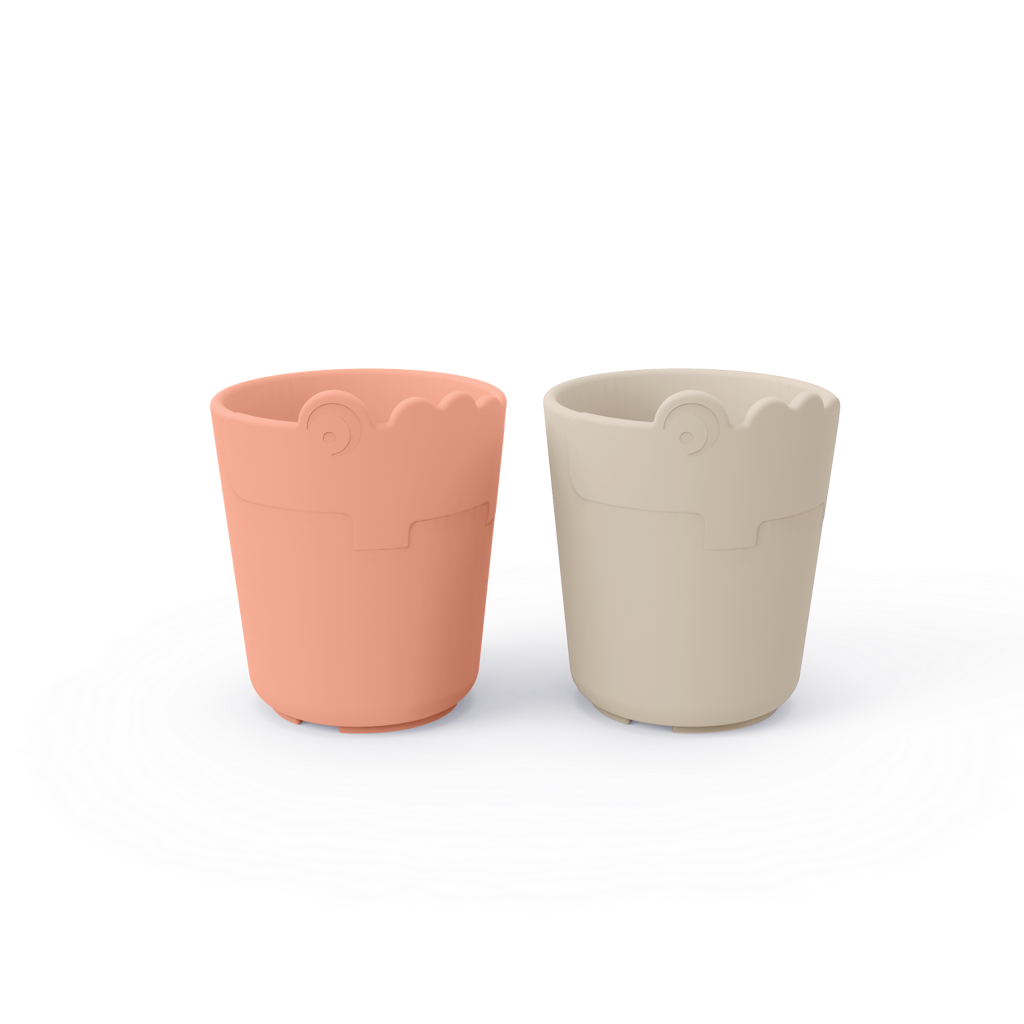 Done By Deer Kiddish Mini Mug 2-Pack | Croco Sand / Coral