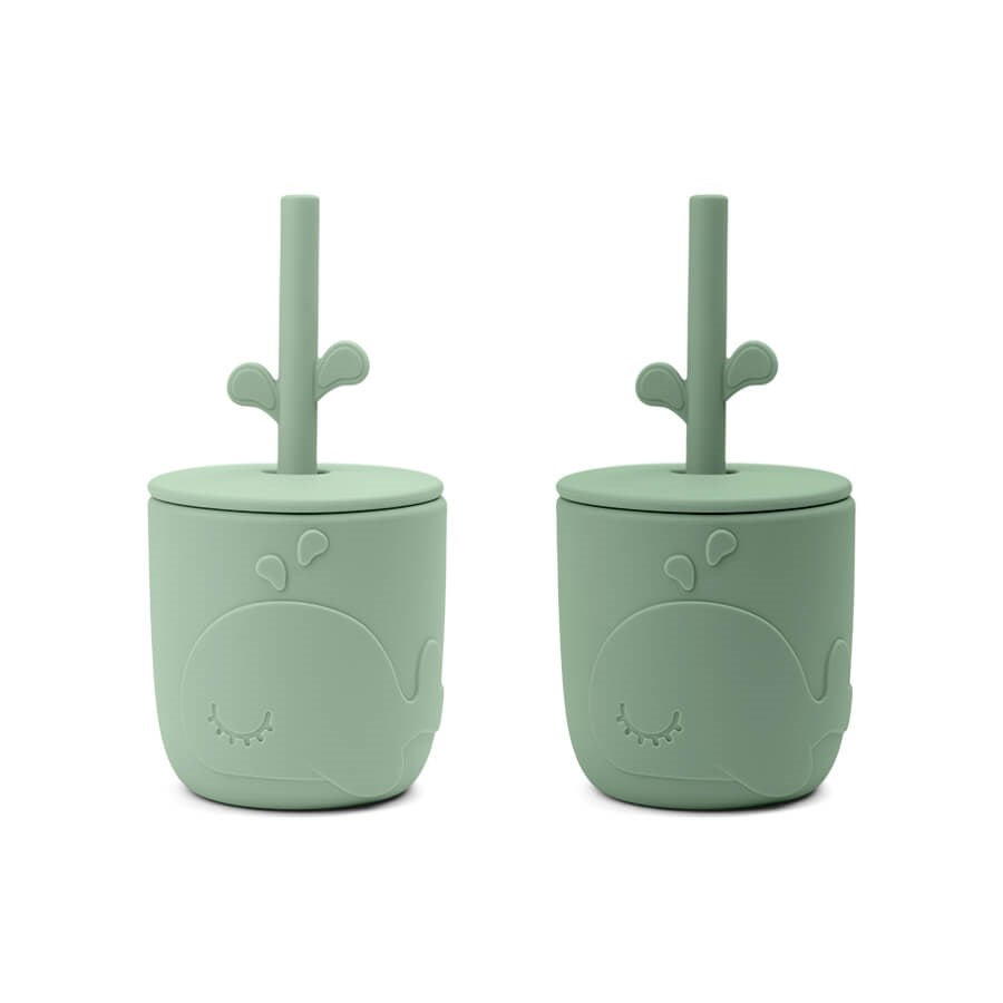 Done By Deer Siliconen Drinkbeker Met Rietje 2-Pack Wally Green  *