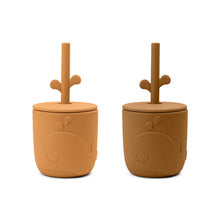 Done By Deer Siliconen Drinkbeker Met Rietje 2-Pack Wally Mustard *