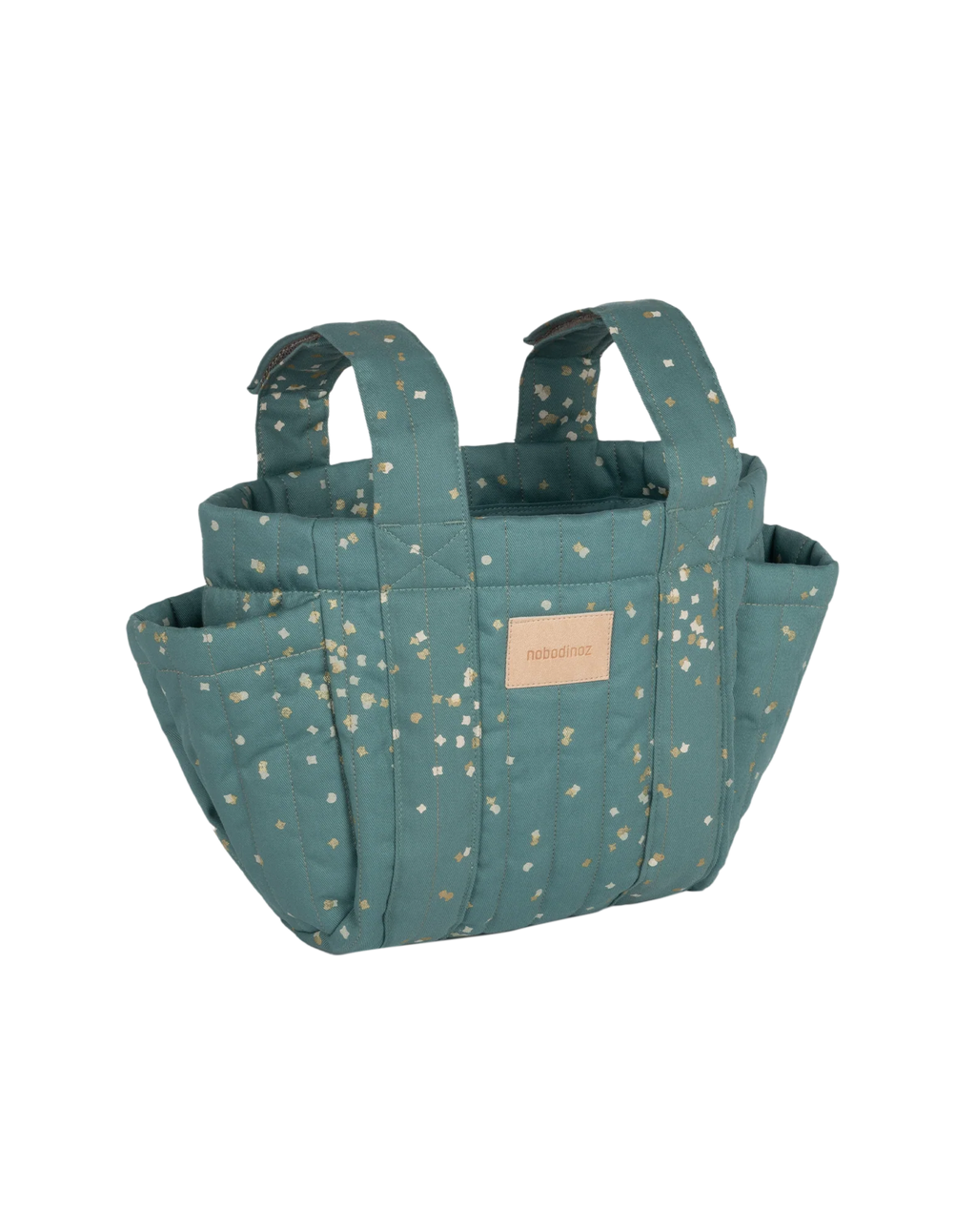 * Nobodinoz Buggy Organizer Stroller Bag | Gold Confetti / Magic Green
