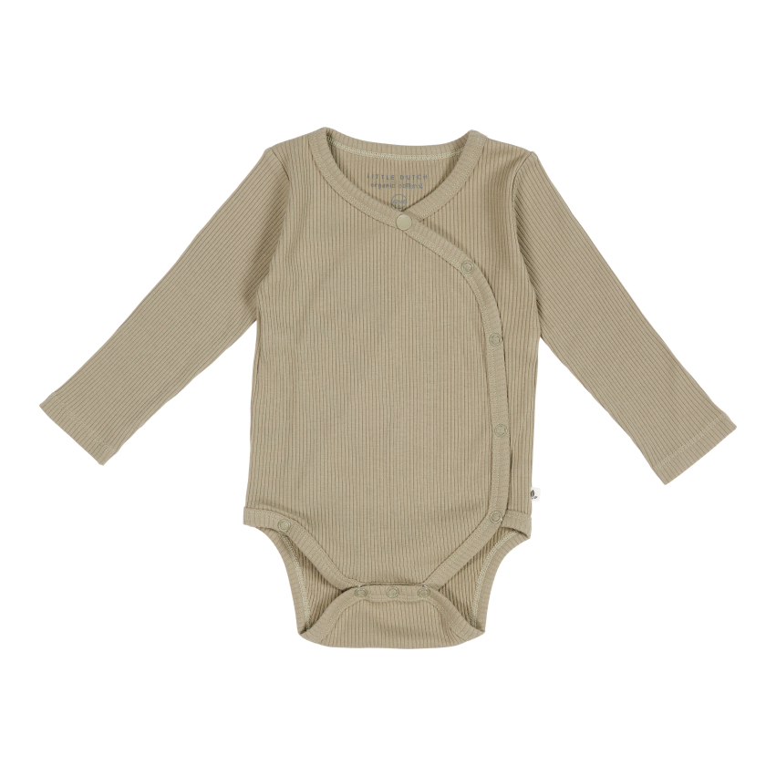 * Little Dutch Romper Overslag Met Lange Mouwen | Rib Olive