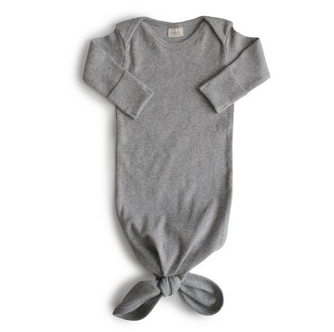 Mushie Baby Gown Ribbed Knotted | Grey Melange