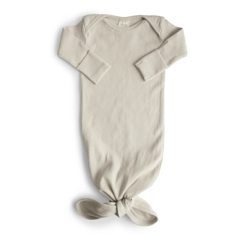 Mushie Baby Gown Ribbed Knotted | Ivory
