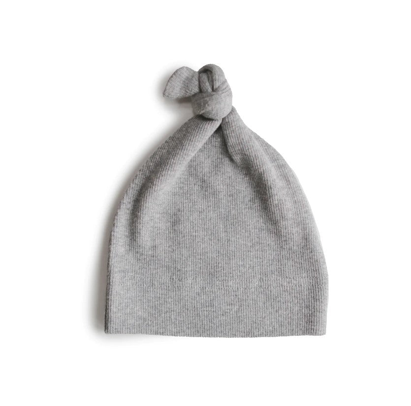 Mushie Baby Beanie Ribbed | Grey Melange