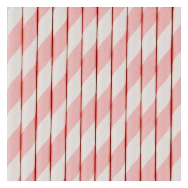 Set 25 papieren rietjes Strepen lichtroze - DE GELE FLAMINGO - 1