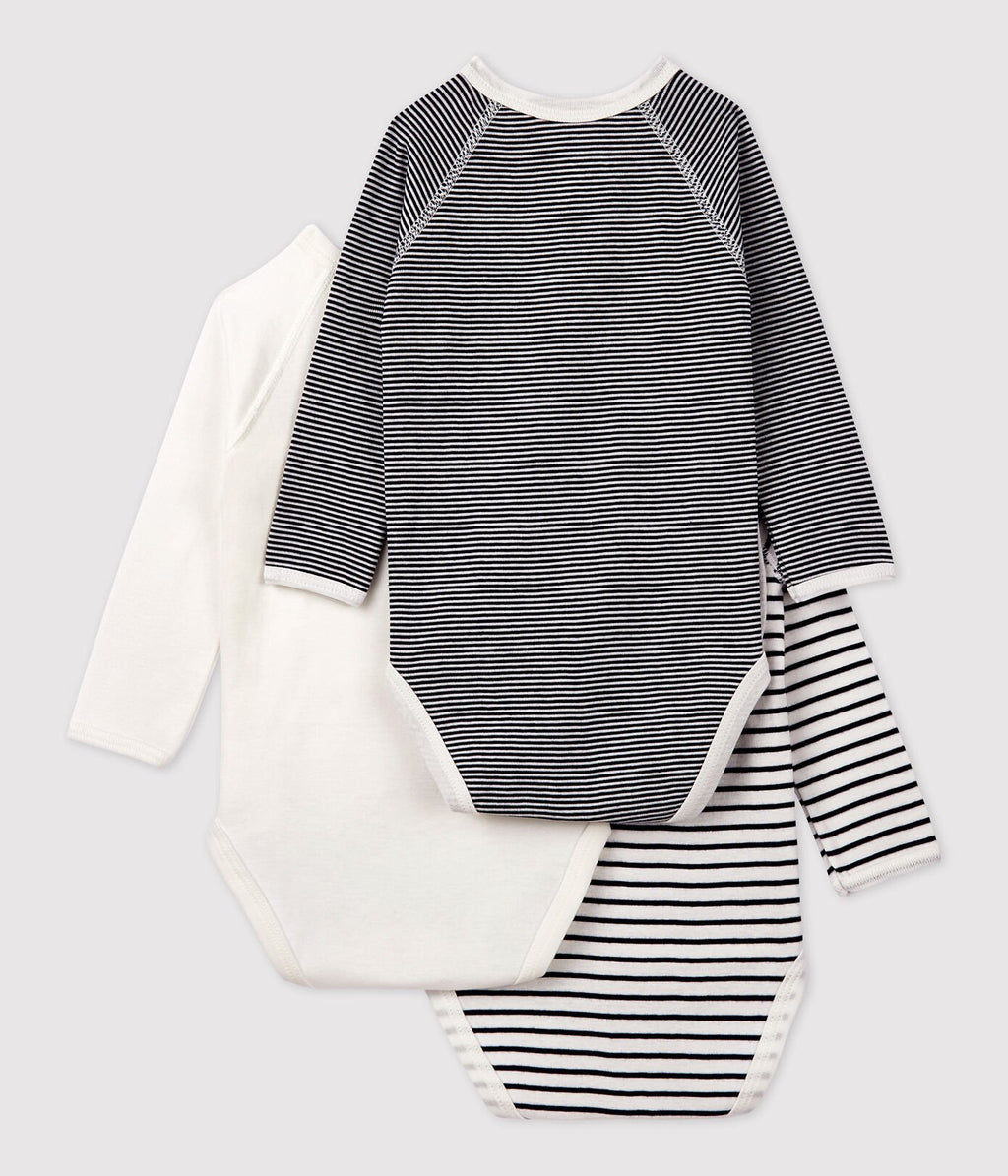 Petit Bateau Set 3 Babyrompertjes Lange Mouw | Streepjesprint  *