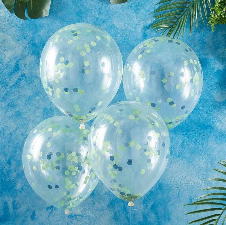 Set 5 ballonnen confetti Green / Blue