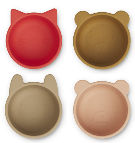 Liewood Malene Silicone Bowls 4pack | Apple Red/ Tuscany Rose Multi Mix